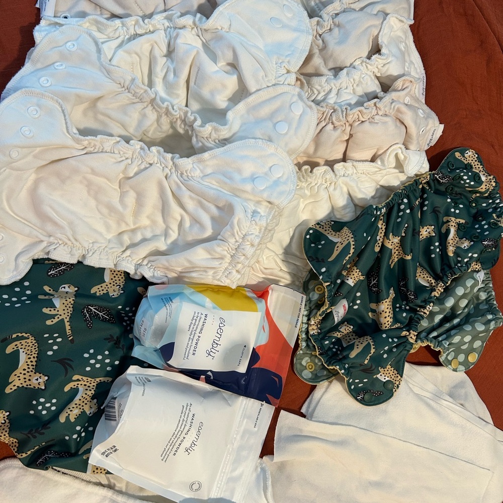 Leopard Print and White Cloth Diapers Set